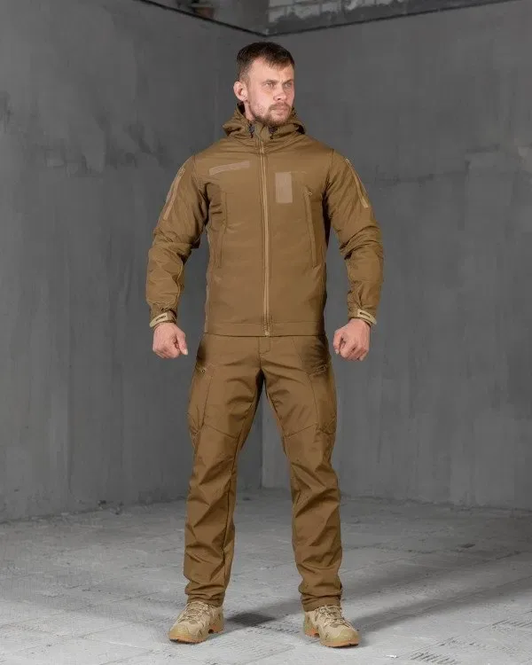 Тактичний костюм 3в1 beast of the field / комплект військової форми койот софтшел три речі у комплекті куртка + штани + флісова кофта для чоловіків — фото 2