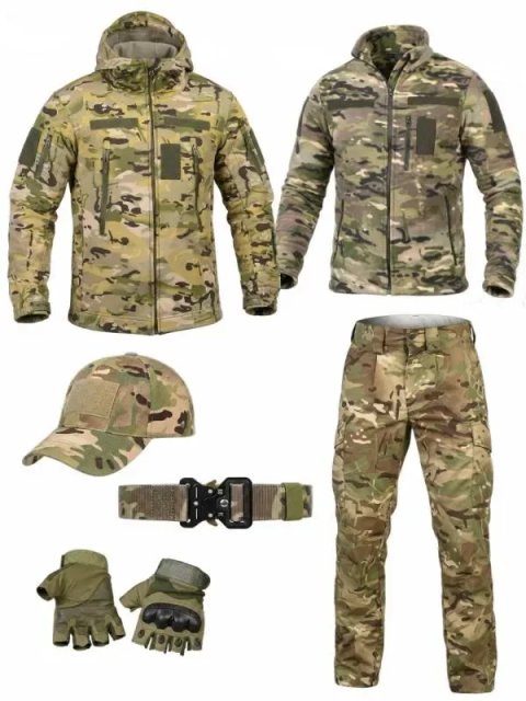 Тактичний костюм 5в1 STABITEX Мультикам | Тактичний комплект | Softshell | Фліс | Штани | Бейсболка | Ремінь | Рукавички | Військовий одяг Multicam
