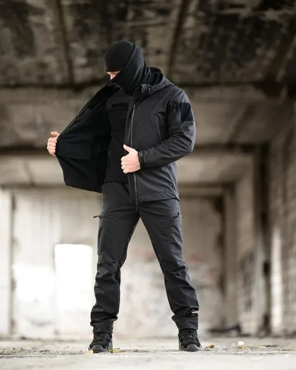 Тактичний костюм Softshell 5в1 LUNAR чорний / КІЛЬКА КОЛЬОРІВ У НАЯВНОСТІ / Комплект 5 в 1 Куртка + Штани + Фліска + Пояс + Баф чорний колір комплект — фото 2