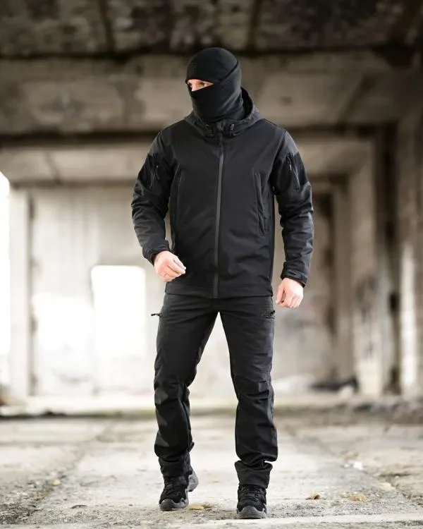 Тактичний костюм Softshell 5в1 LUNAR чорний / КІЛЬКА КОЛЬОРІВ У НАЯВНОСТІ / Комплект 5 в 1 Куртка + Штани + Фліска + Пояс + Баф чорний колір комплект — фото 8
