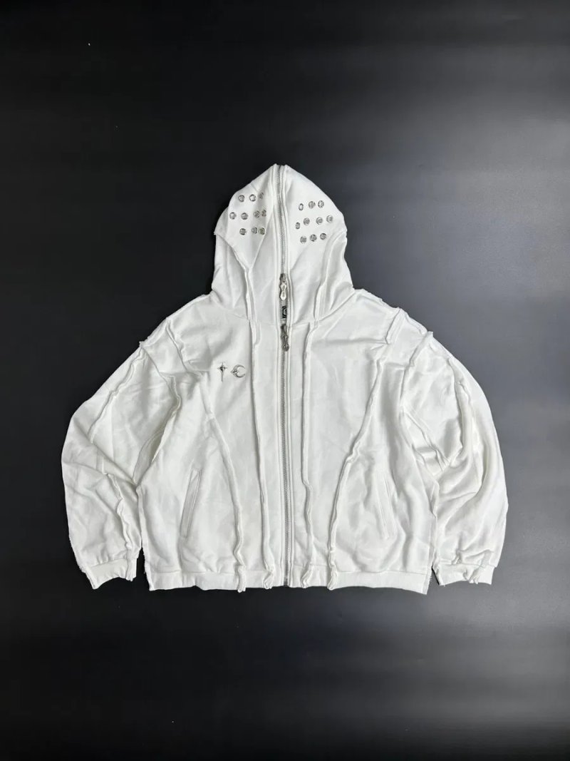 Thug club white zip up зіпка біла таг клаб опіум архів кроп дістрес худі