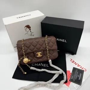Сумка Chanel Mini 20 Classic Flap Bag коричнева, біла, чорна