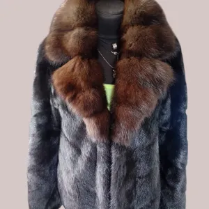Грудь 108см. Норковый полушубок с соболем. Бомбер. Натуральная шуба