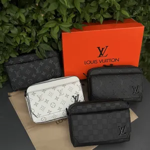 Сумка Louis Vuitton черная мужская сумка Лв спортивная через плечо кожаная барсетка Луи Витон | Сумка чоловіча Louis Vuitton біла Луї Вітон