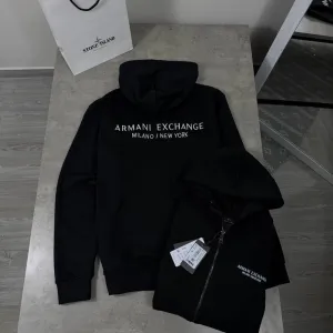 Зіп-худі Armani Exchange milano Кофта армані ексчейндж чорна Чоловіча зіпка Armani new york