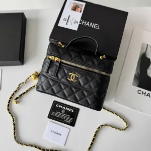 Сумка Chanel Vanity Long Black, шкіряна чорна жіноча сумка шанель, бочонок