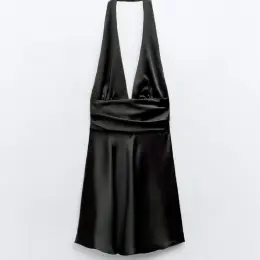 Шовковиста чорна сукня Zara з декольте halter-neck та бантом L