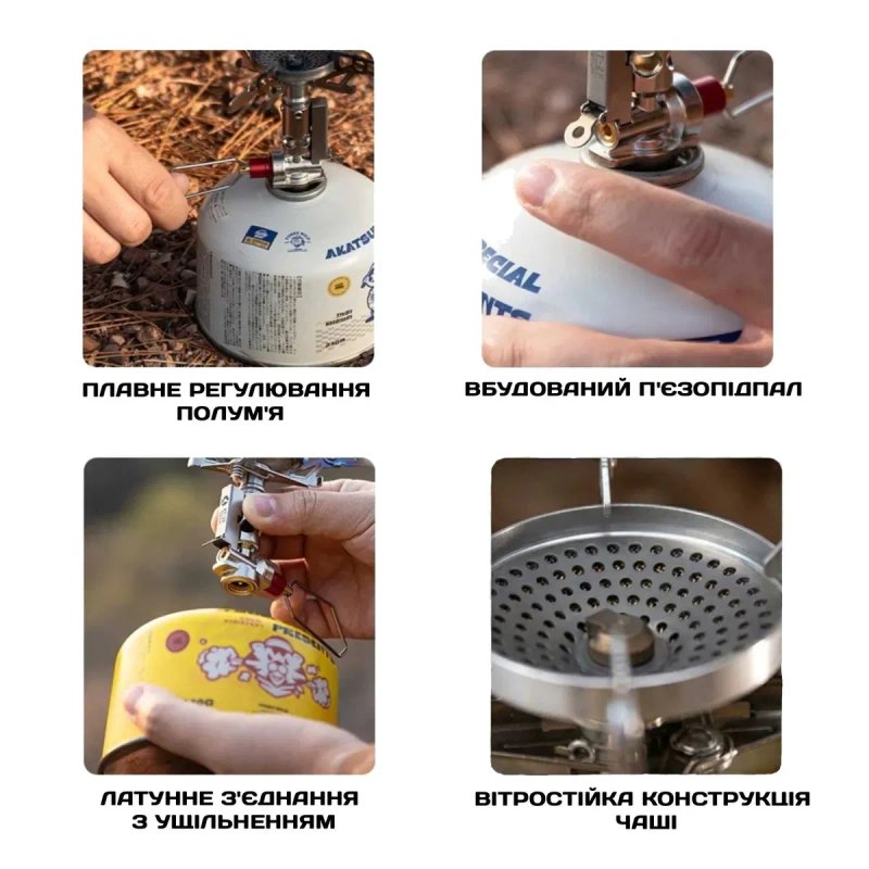 Титановий пальник Campingmoon XT-2F/туристичний газовий пальник ультралайт/титановая газовая горелка/плитка — фото 3