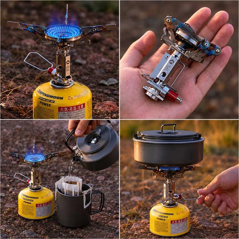 Титановий пальник Campingmoon XT-2F/туристичний газовий пальник ультралайт/титановая газовая горелка/плитка — фото 7