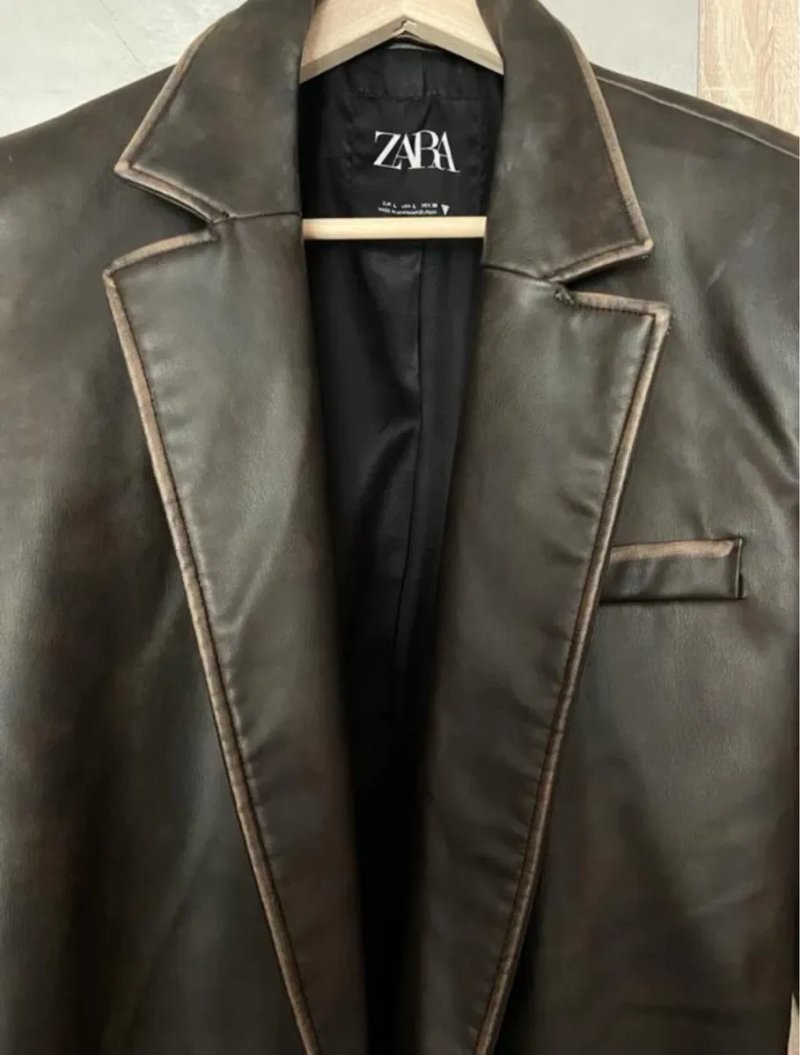Тренч zara з еко-шкіри темно-коричневий — фото 4