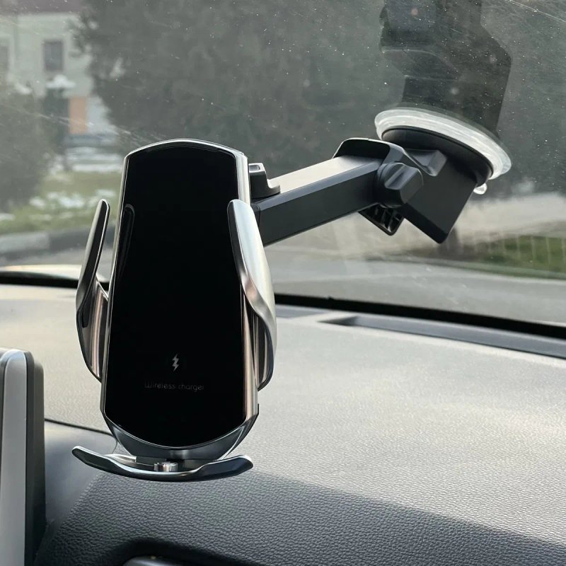 Тримач для телефона в машину автотримач з бездротовою зарядкою автомобільний держатель телефона крепление подставка в авто держатели для телефонов — фото 6