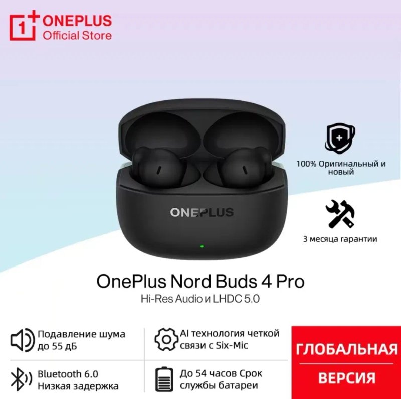 TWS наушники OnePlus Nord buds 4 Pro. Black. Глобальная версия,LHDC.55db.6 микрофонов,ИИ +Подарок. — фото 2
