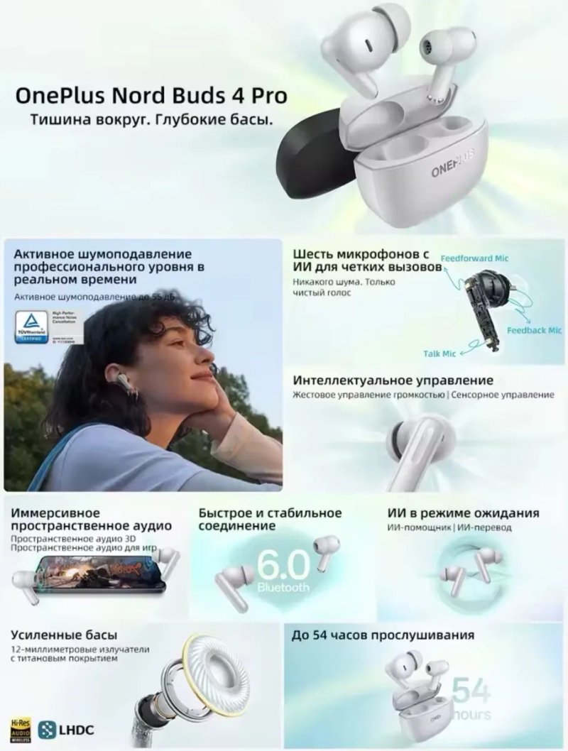 TWS наушники OnePlus Nord buds 4 Pro. Black. Глобальная версия,LHDC.55db.6 микрофонов,ИИ +Подарок. — фото 4