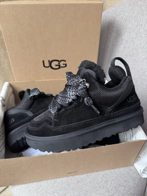 UGG Lowmel Sneaker Black жіночі уггі ловмел чорні на овчині теплі зимові