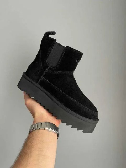 Уггі UGG Chelsea Platform Tractor Black premium натуральні замш та хутро