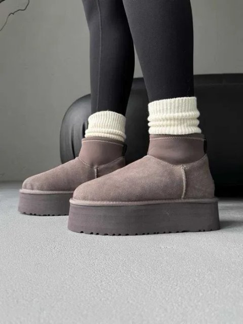 Уггі UGG Dipper Mini Grey Suede premium натуральні замша і хутро
