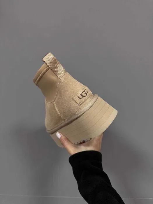Уггі UGG Dipper Mini Light Beige premium натуральні замша та хутро — фото 3