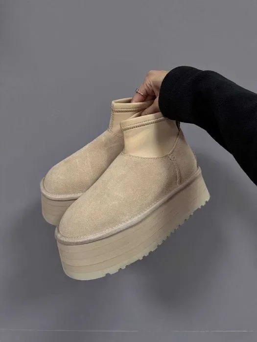 Уггі UGG Dipper Mini Light Beige premium натуральні замша та хутро — фото 6