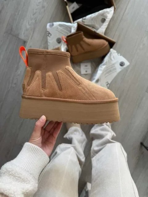 Уггі UGG Dipper Mini Platform Ankle Chestnut premium натуральна замша і овчина