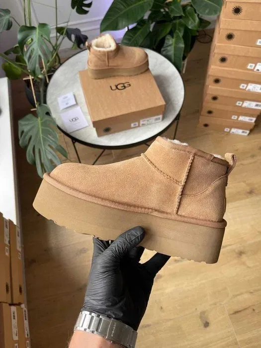 Уггі UGG Ultra Mini Platform Chestnut premium натуральна замша і овчина — фото 3