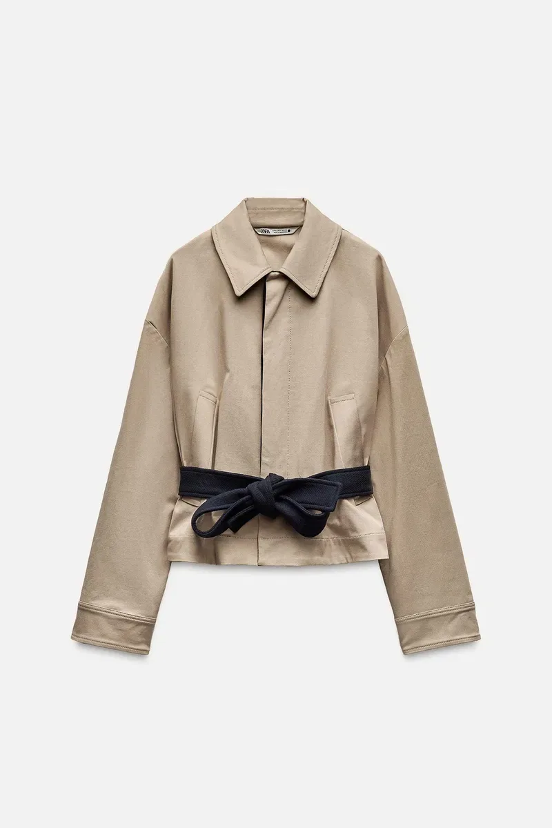 Укорочений тренч куртка-піджак ZARA з поясом S можна M — фото 5