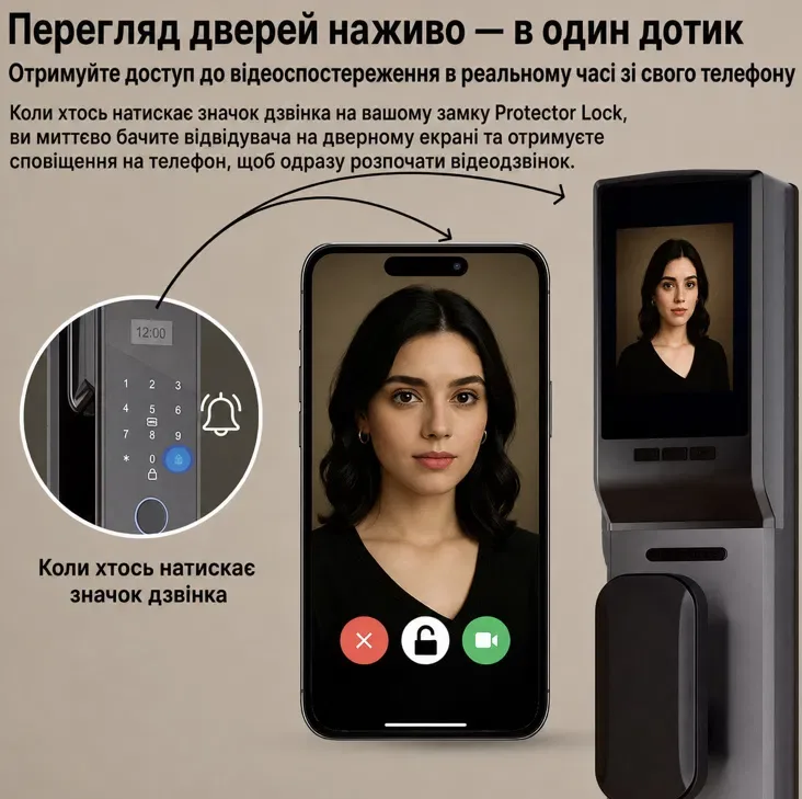Умный биометрический дверной замок з 3D Face ID-відбитком пальця камерою та Wi-Fi — фото 6