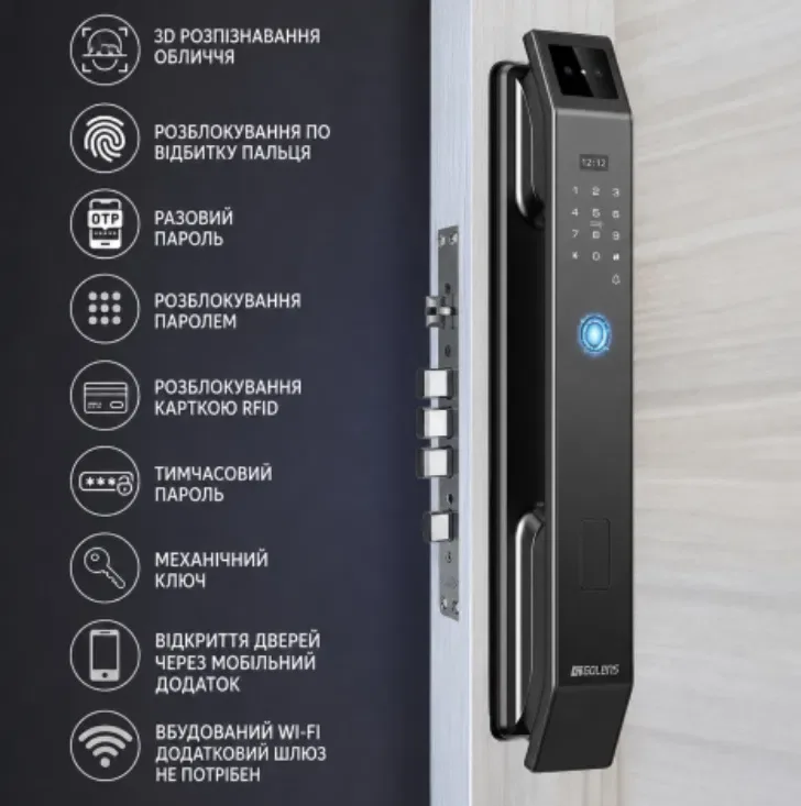 Умный биометрический дверной замок з 3D Face ID-відбитком пальця камерою та Wi-Fi — фото 7