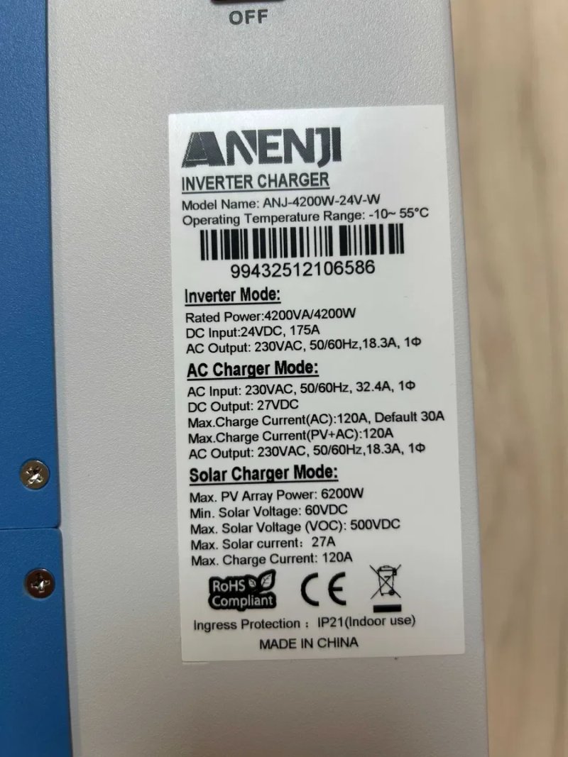 В наявності! Гібридний інвертор ANENJI 4.2kW ANJ-4200W-24V-W, ОНОВЛЕНА МОДЕЛЬ 2026, безкоштовна доставка! — фото 2