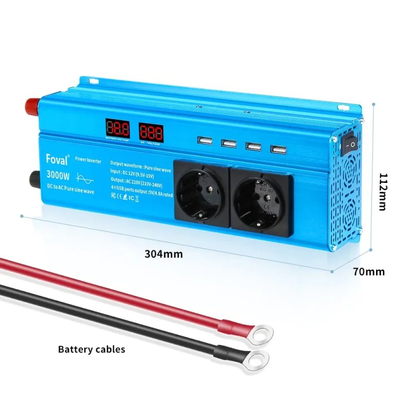 В НАЯВНОСТІ Інвертор FOVAL 3000W 12V EU (наша розетка, чиста синусоїда — фото 3
