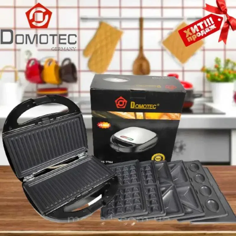 Вафельница Орешница Гриль Сендвичница Мультипекарь 4в1 Domotec 1000 Вт — фото 5