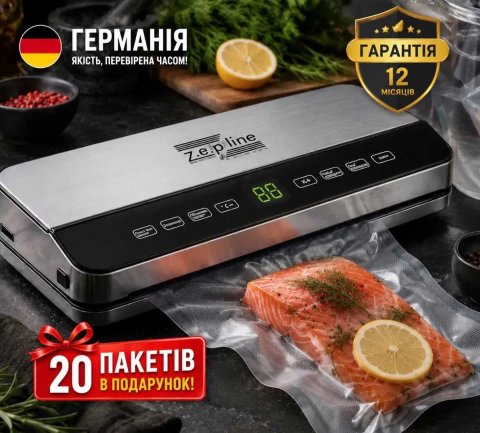 Вакууматор для продуктів з дисплеєм 200Вт, Zepline ZP-00359 / Вакуумний пакувальник / Вакууматор для м'яса
