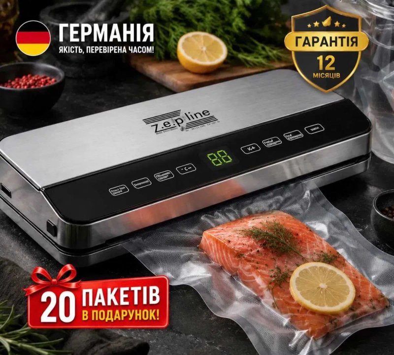 Вакууматор для продуктів з дисплеєм 200Вт, Zepline ZP-00359 / Вакуумний пакувальник / Вакууматор для м'яса