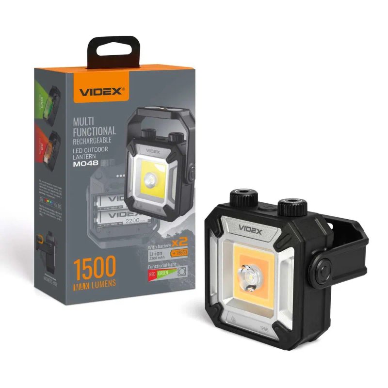 VIDEX VLF-M048 1500Lm портативний ліхтарик; Захист від води, ударів! Універсальний відекс 048 з червоним, зеленим світлом, магнітом. Лампа кемпінгова — фото 2