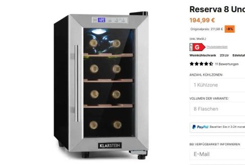 Винний Холодильник для вина KLARSTEIN Reserva 8 Uno