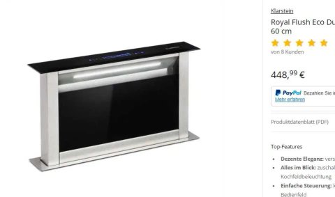 Виїзна вбудована витяжка вытяжка в Klarstein Royal Flush Eco 60-90 cm
