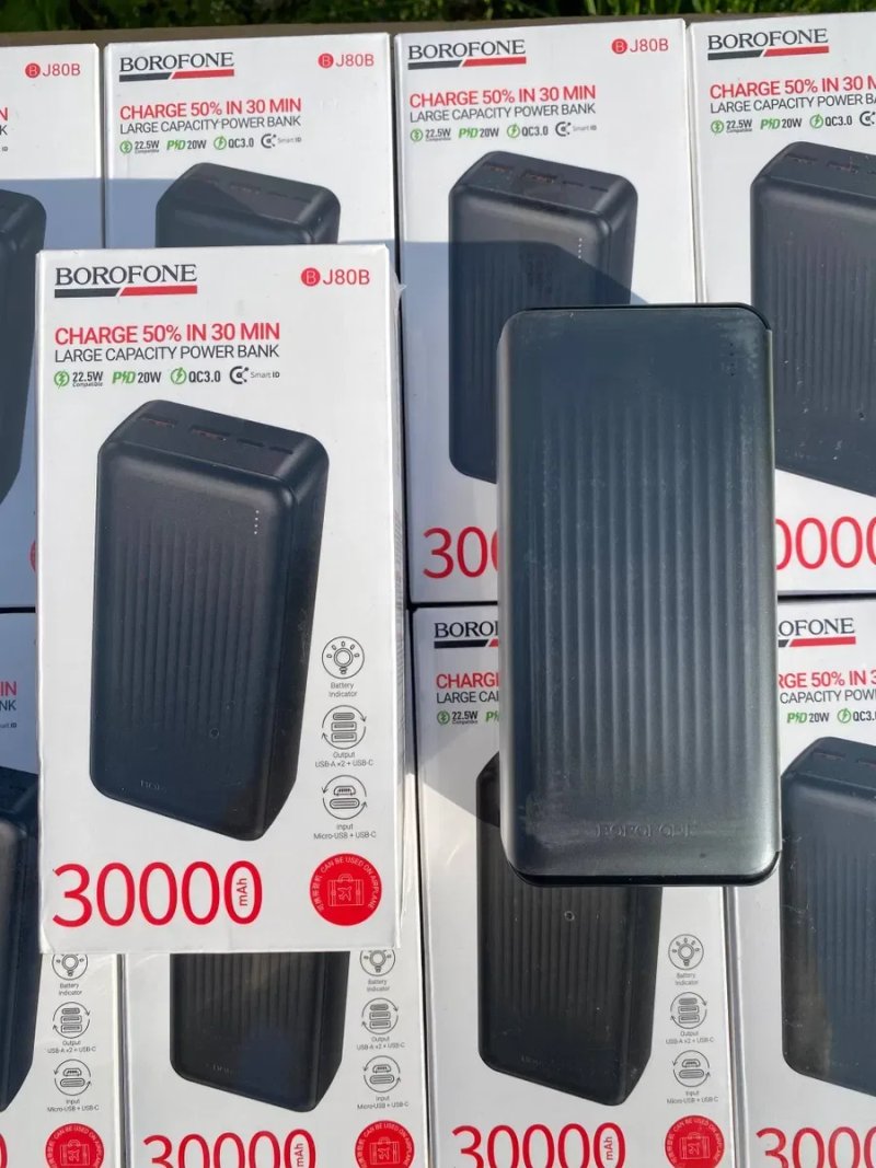 Є ОПТ.Повербанк(power bank) BOROFONE BJ80B 30000мАг зі швидкою зарядкою 22.5W для ЗСУ/при відключеннях світла — фото 2
