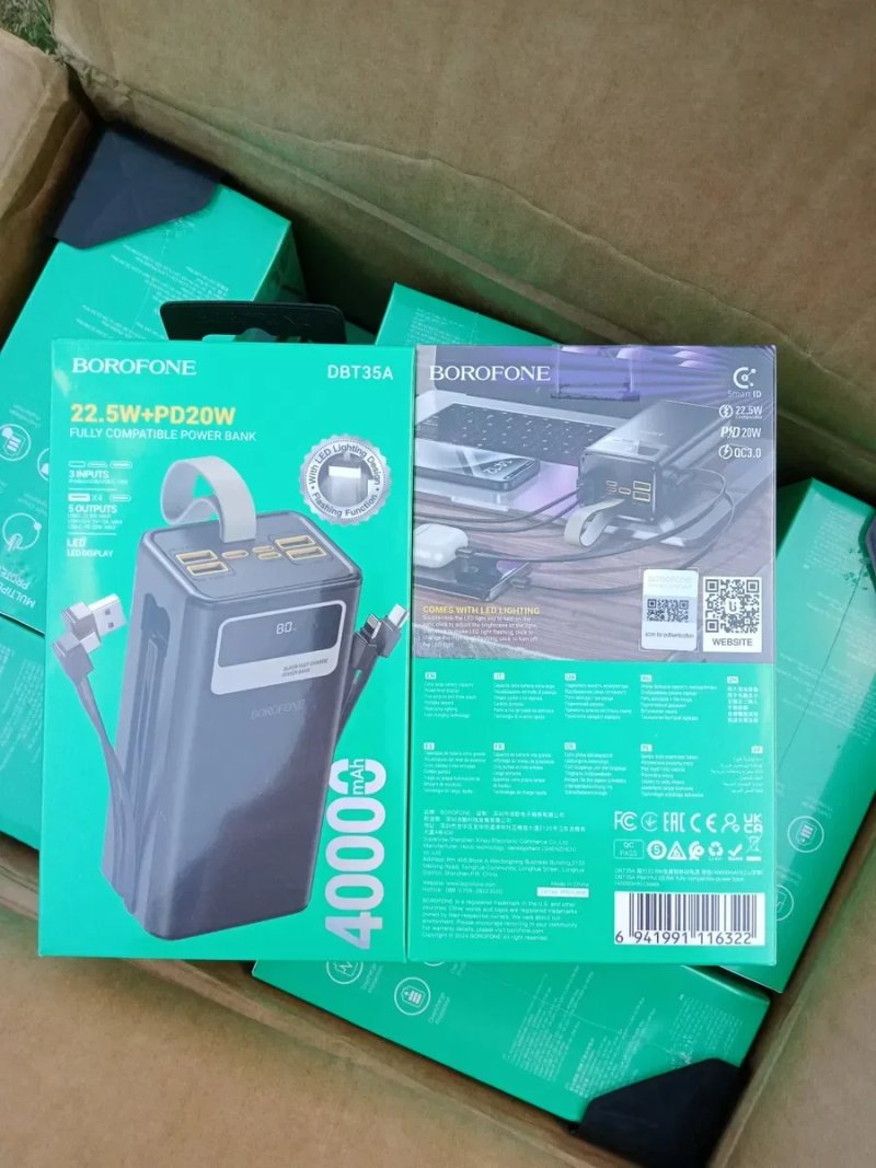 Є ОПТ.Повербанк(power bank) BOROFONE DBT35A  40000мАг зі швидкою зарядкою 22.5W для ЗСУ/при відключеннях світла. — фото 2
