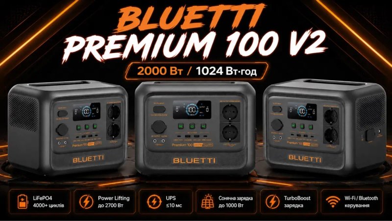 Зарядна станція Bluetti Premium 100 V2 (1024 Вт*г/2000-3600 Вт) джерело безперебійного живлення — фото 3