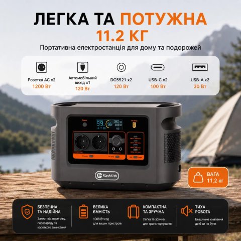 Зарядна станція FlashFish E112B 1200W 1008Wh LiFePO4 Нова