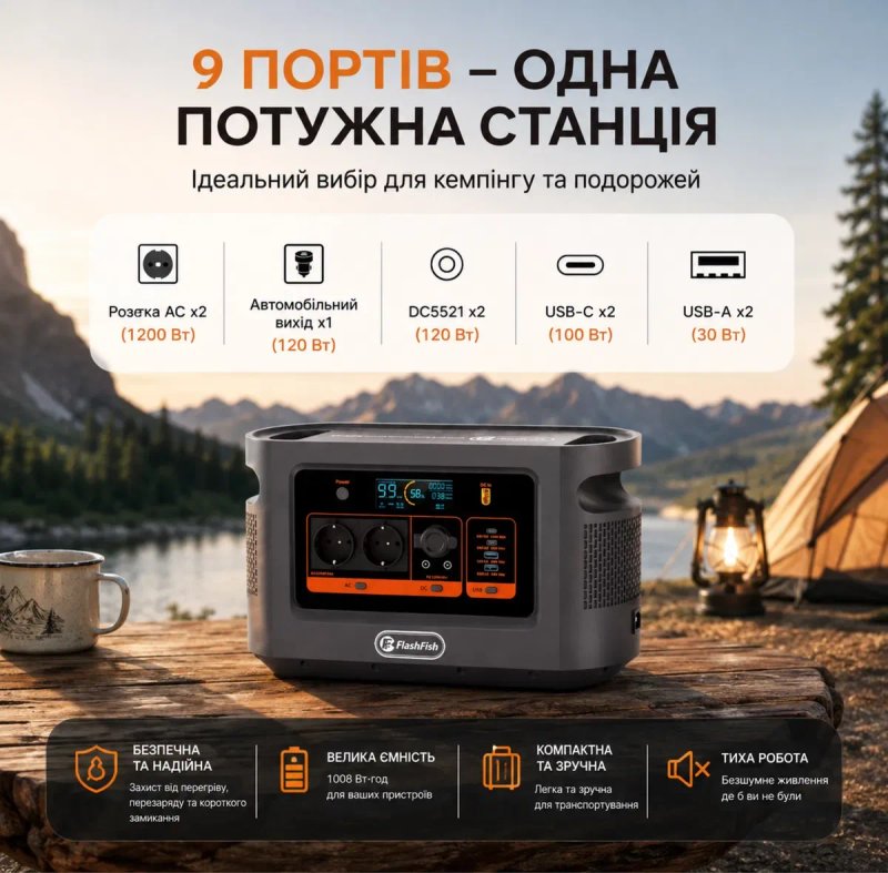 Зарядна станція FlashFish E112B 1200W 1008Wh LiFePO4 Нова — фото 2