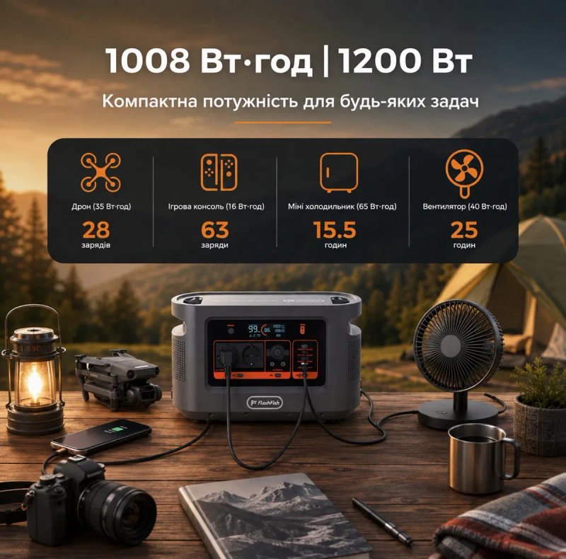 Зарядна станція FlashFish E112B 1200W 1008Wh LiFePO4 Нова — фото 4