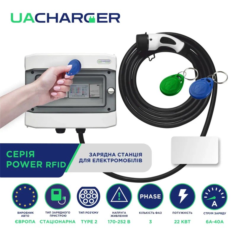 Зарядна станція UACHARGER POWER для електромобілів Type 2, 22кВт WIFI — фото 3