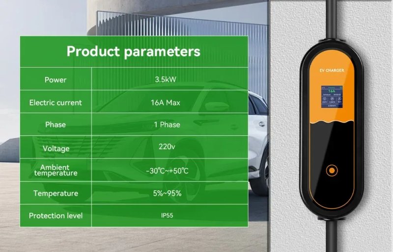Зарядний пристрій EV Charger Type 1 J1772 16A 3.5kW 3.5м IPENGEN регулювання 8-16A LCD екран відкладений старт 0-8 годин — фото 4