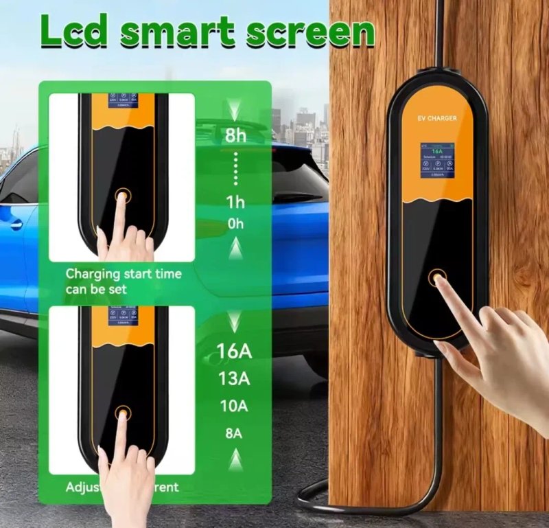 Зарядний пристрій EV Charger Type 1 J1772 16A 3.5kW 3.5м IPENGEN регулювання 8-16A LCD екран відкладений старт 0-8 годин — фото 6