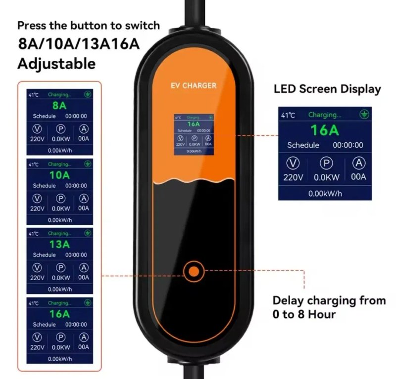 Зарядний пристрій EV Charger Type 1 J1772 16A 3.5kW 3.5м IPENGEN регулювання 8-16A LCD екран відкладений старт 0-8 годин — фото 8