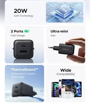Зарядний пристрій UGREEN 20W 2-Ports GaN Fast Charger — фото 4