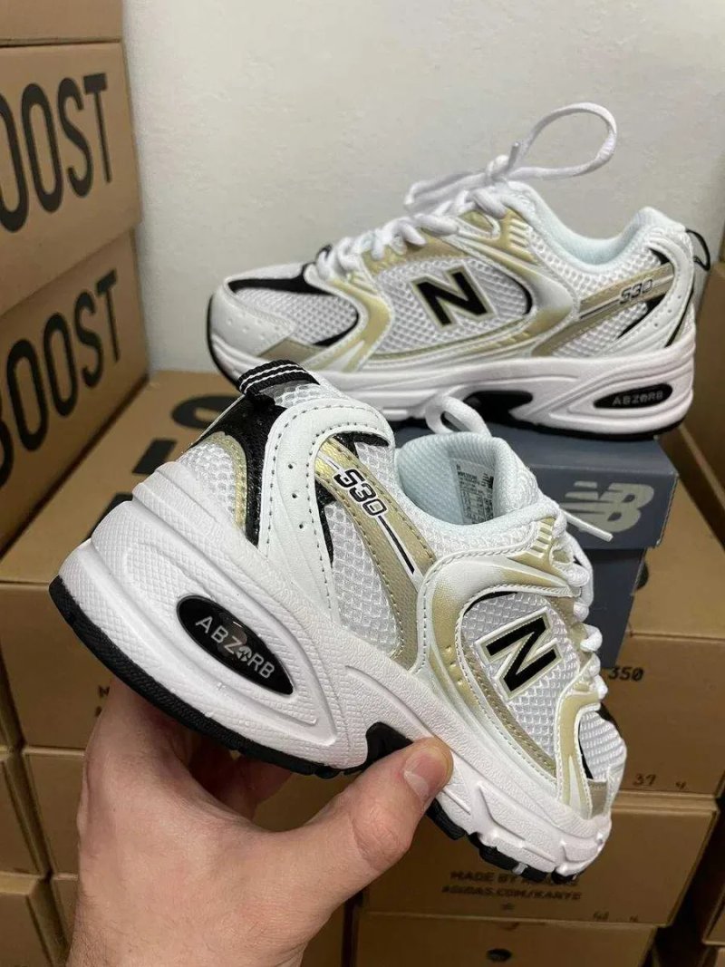 Женские кроссовки New Balance 530 White Gold Black Premium / Нью Беленс белые золотистые 37 38 39 40 — фото 3