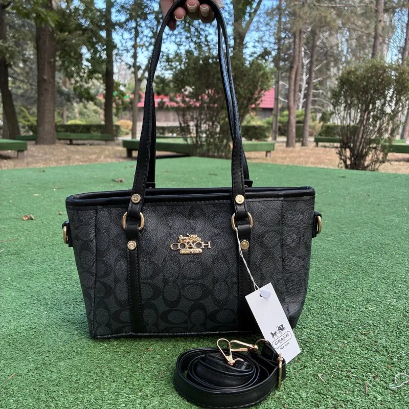 Жіноча сумка Coach Signature / брендова сумочка коуч / чорна — фото 3