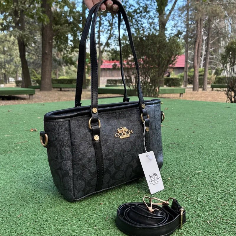 Жіноча сумка Coach Signature / брендова сумочка коуч / чорна — фото 4