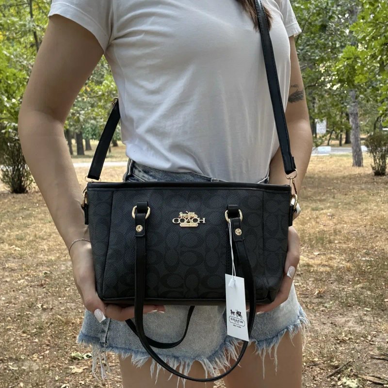 Жіноча сумка Coach Signature / брендова сумочка коуч / чорна — фото 5